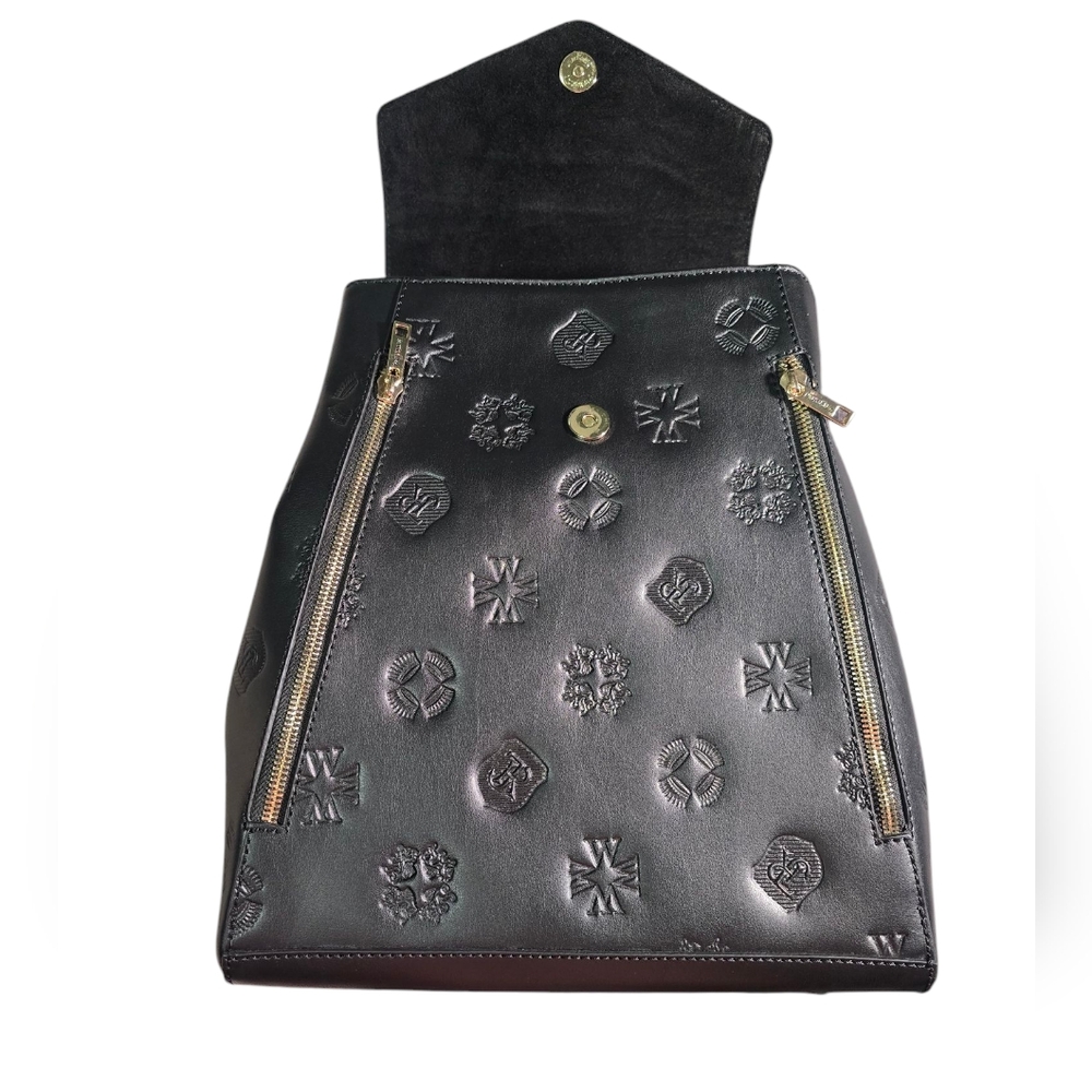 # 538 Women's Monogram Leather Backpack with Vertical Zippers Black - Picture 2 of 12